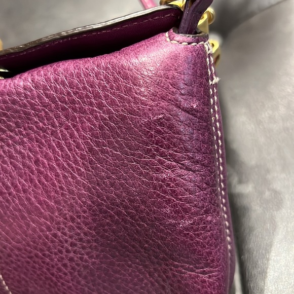 Coach Plum Leather Wristlet with Contrast Stitching & Gold Hardware - Picture 4 of 5